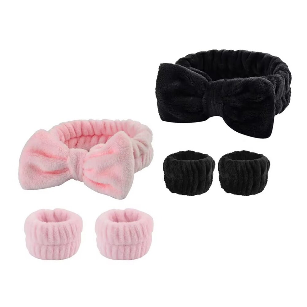 Plush Headband and Wristbands for Skincare routine.